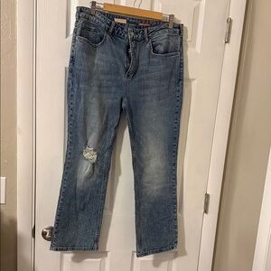 Pilcro Cropped Straight Leg Distressed Blue Jeans